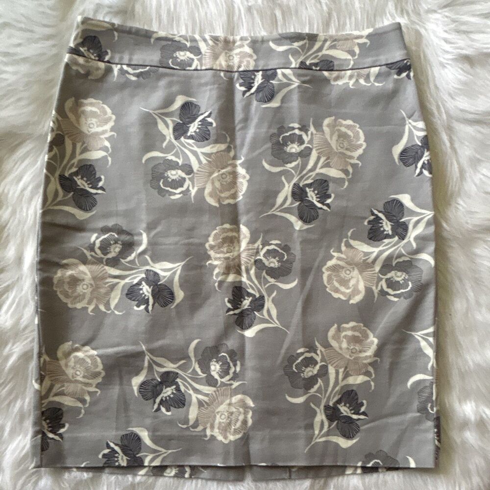 Ann Taylor Factory Womens Gray Floral Pencil Knee Skirt 10 Lined Zip 606